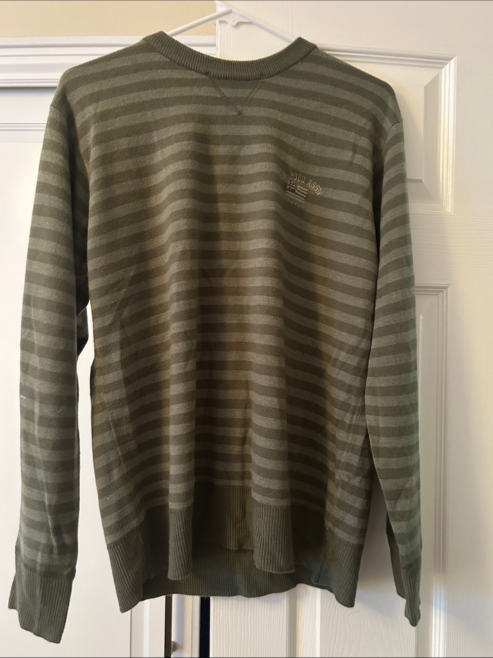 U.S. Polo Assn. Olive Green Striped Crewneck Sweater